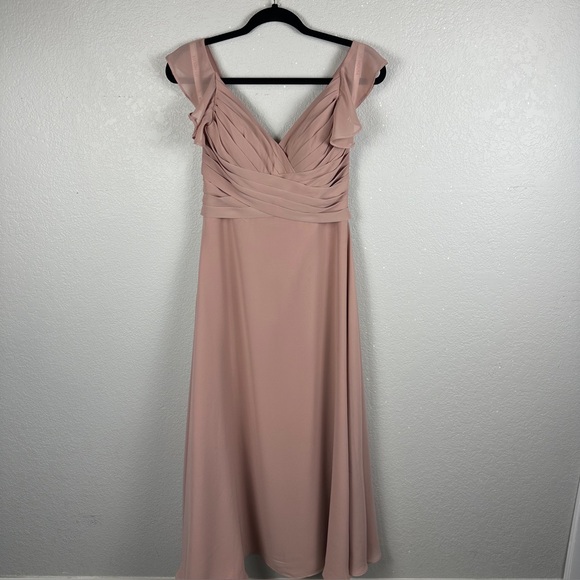 JJ 's House Elegant Empire V-Neck Floor-Length Dusty Rose Brides Maid Dress - Picture 9 of 12